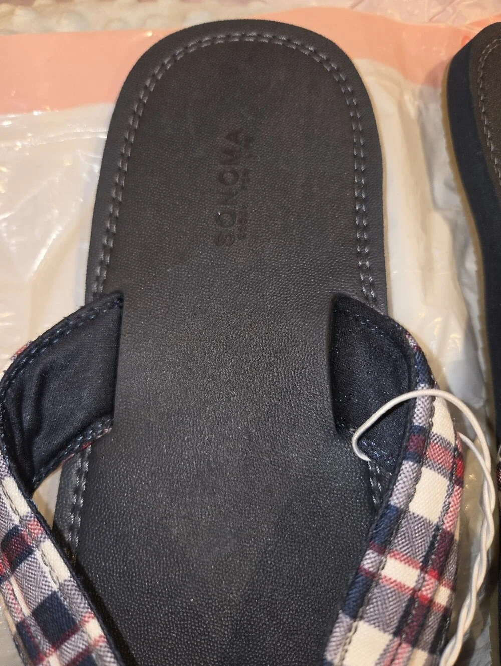 Sonoma Mens Navy Flip Flops Plaid Straps Xl 12/13